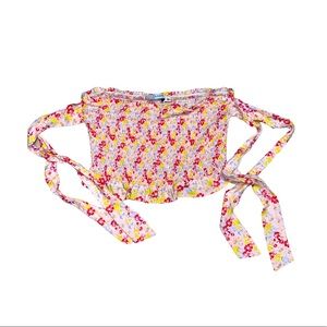 Lush Tops | Floral shoulder lace up Crop Top